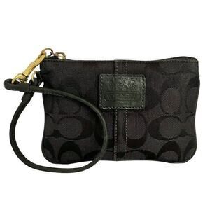 Vintage Coach Black Jacquard Signature Skinny Wristlet Bag Purse